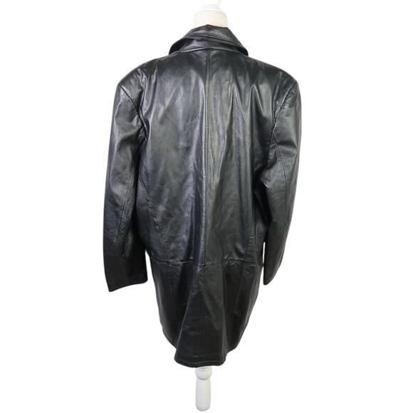 Vintage 80s Pelle Black Leather Mid-Length Blazer Jacket Oversized M - Picture 4 of 6